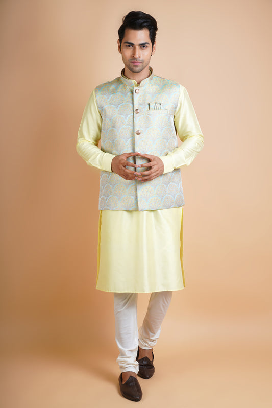 Light Beige-Green | Jacket Kurta Set