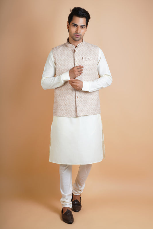 Designer Light Beige | Jacket Kurta Set