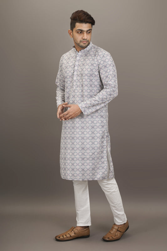 Dark Purple and White Printed Kurta with Chikankari work