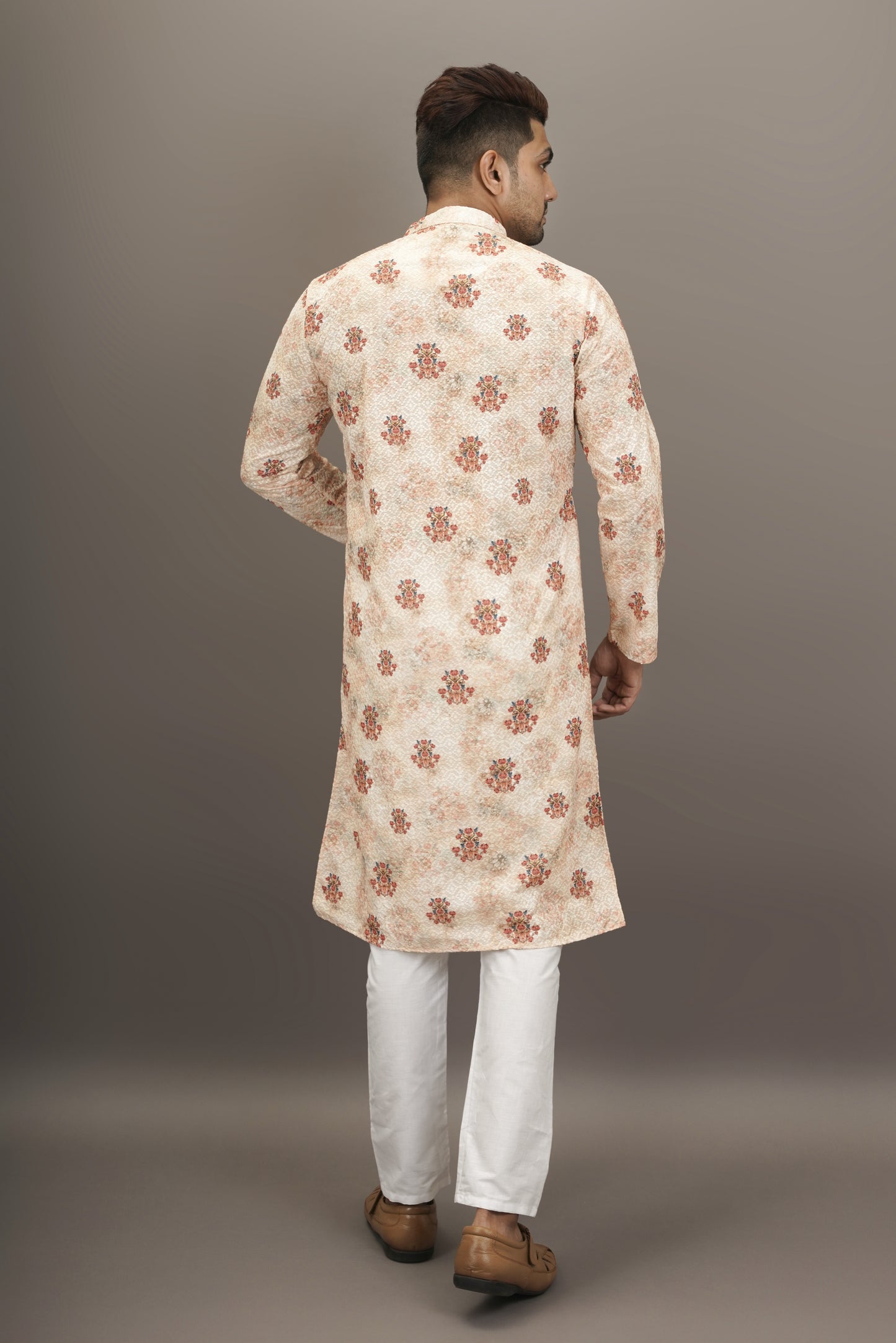 Smokey Brick and White colour Printed Kurta with Chikankari work