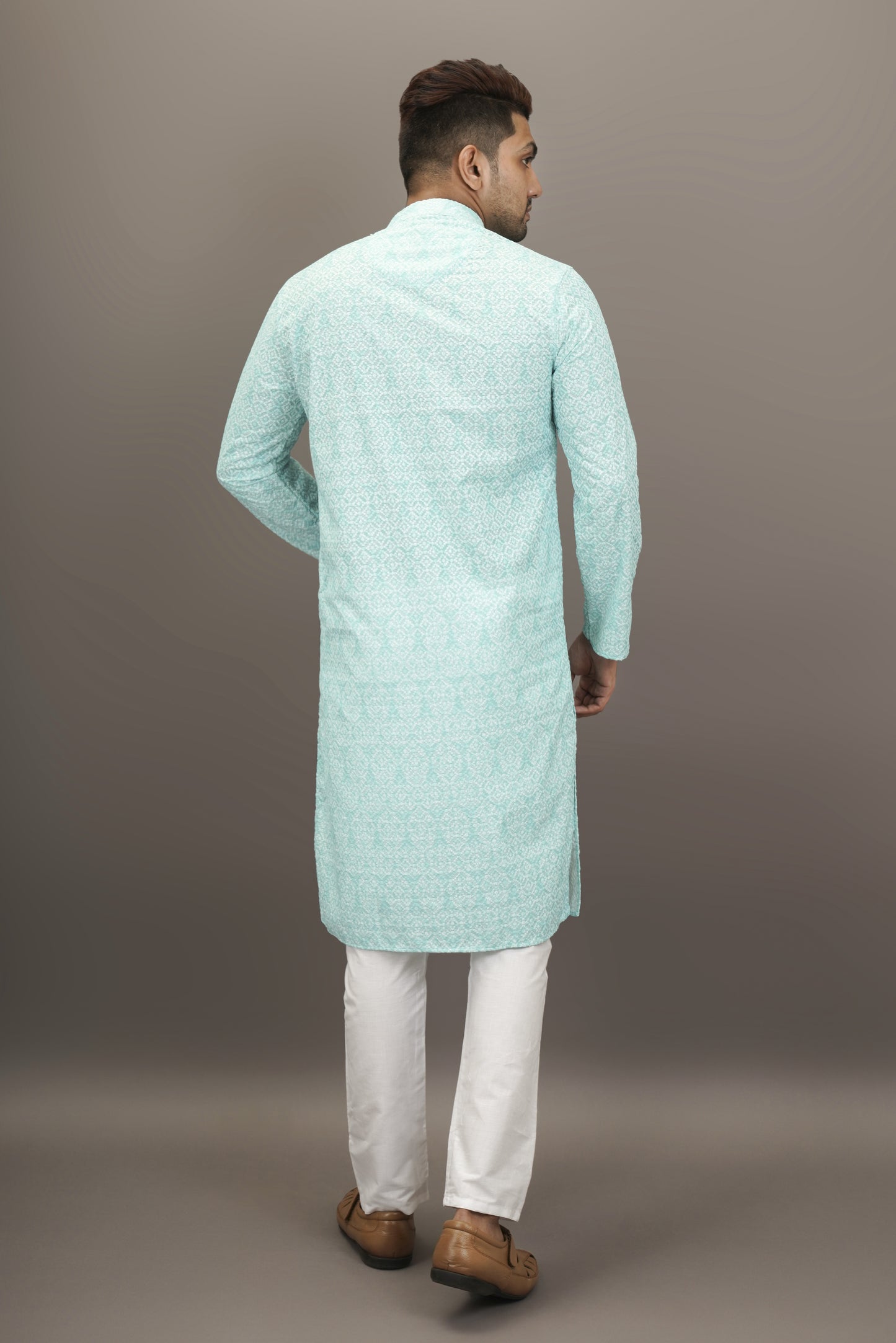 Sky Blue colour Printed Kurta with Chikankari work