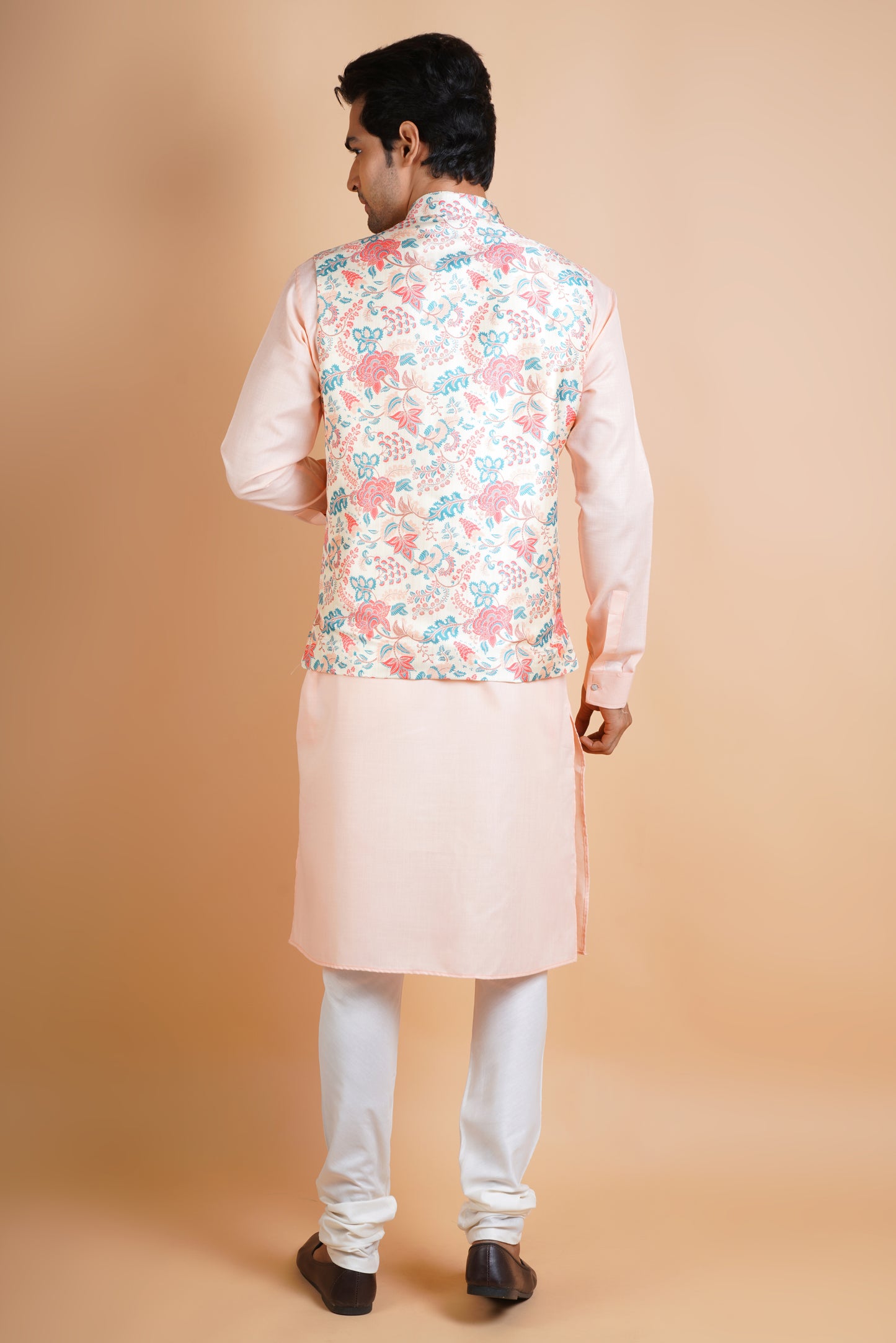 Designer Patterned Pink and Blue | Jacket Kurta Set