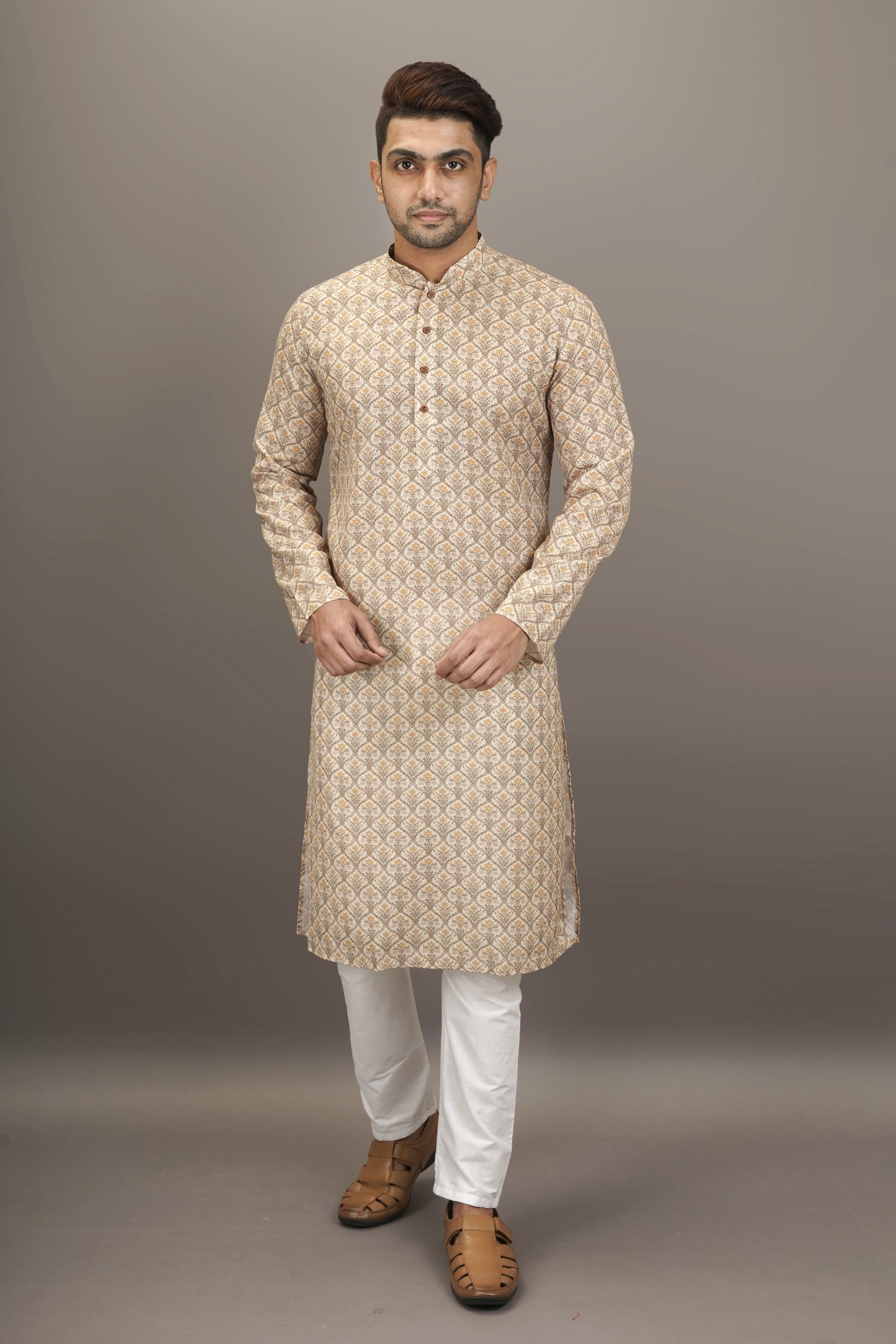 Smokey Dark Yellow-Green colour Printed Kurta