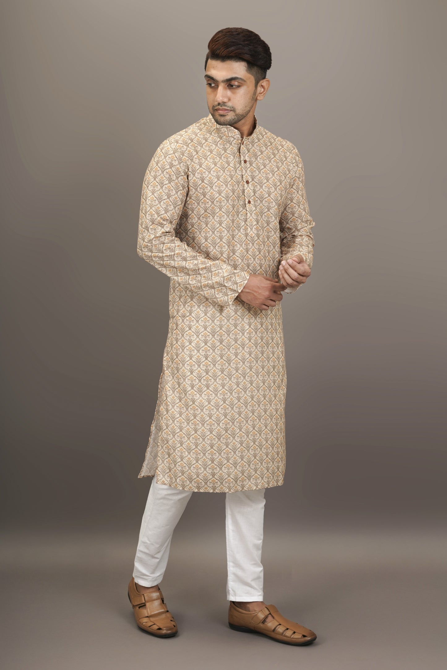 Smokey Dark Yellow-Green colour Printed Kurta