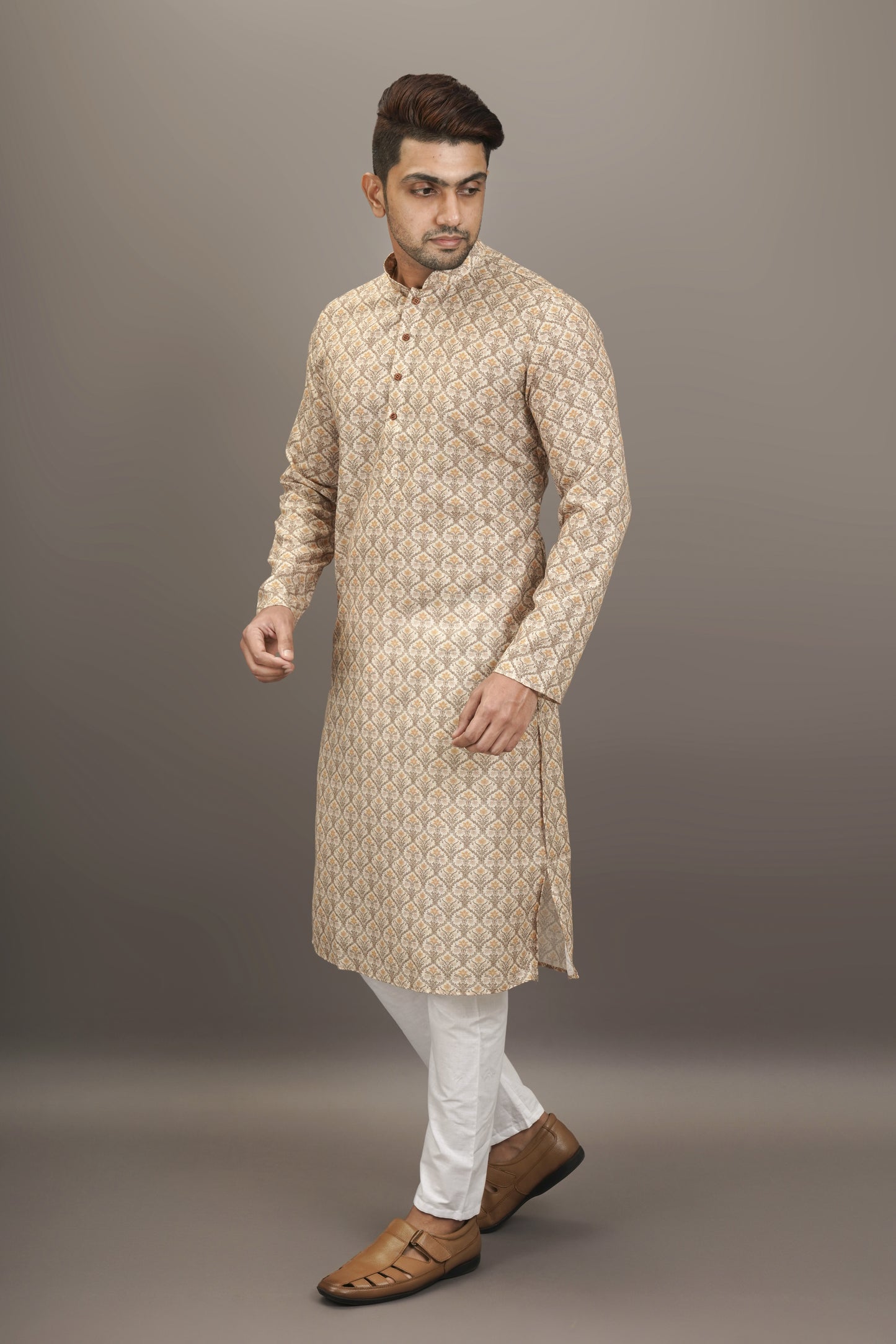 Smokey Dark Yellow-Green colour Printed Kurta