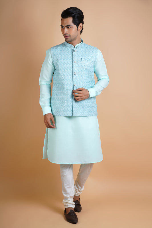 Designer Light Blue | Jacket Kurta Set