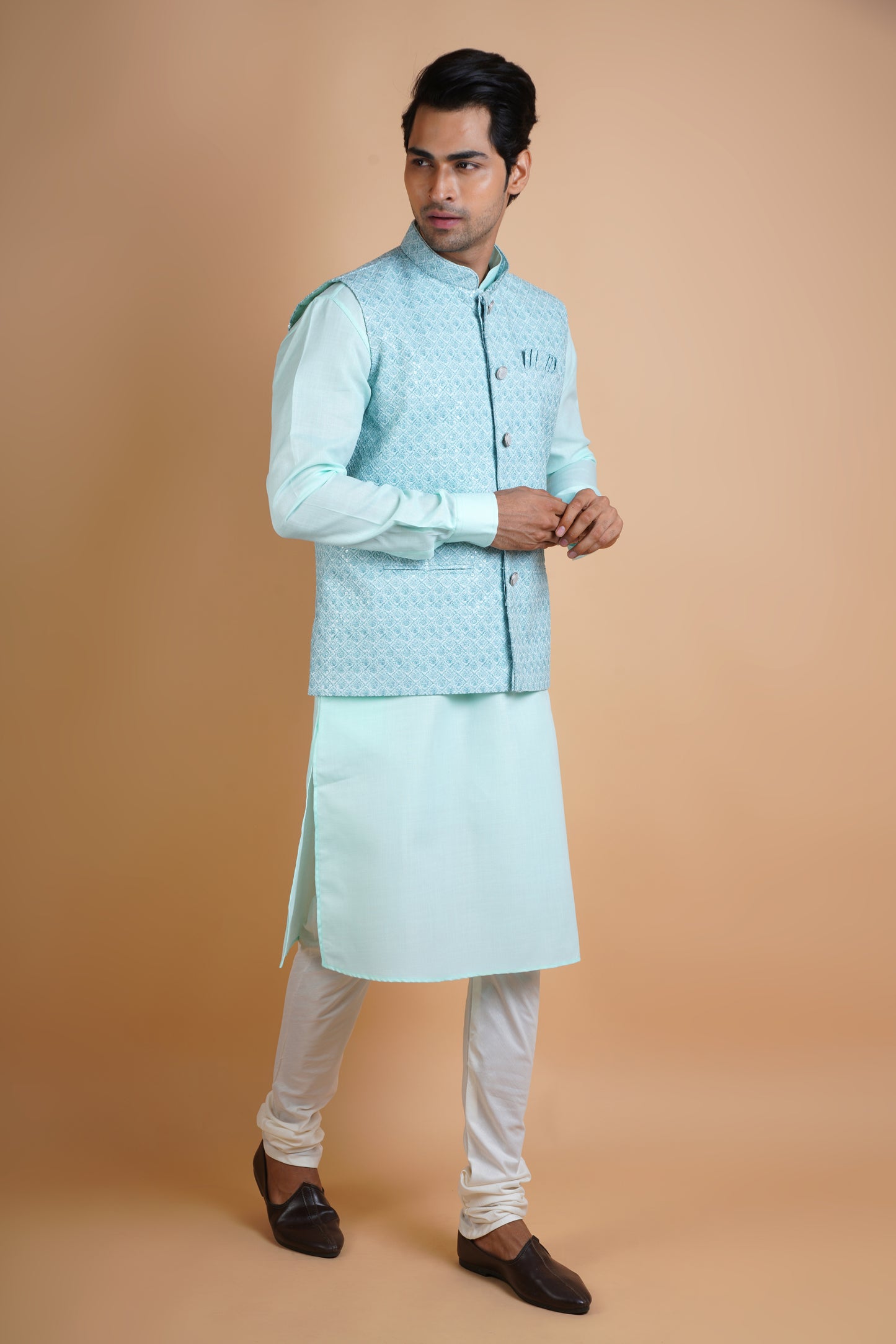 Designer Light Blue | Jacket Kurta Set