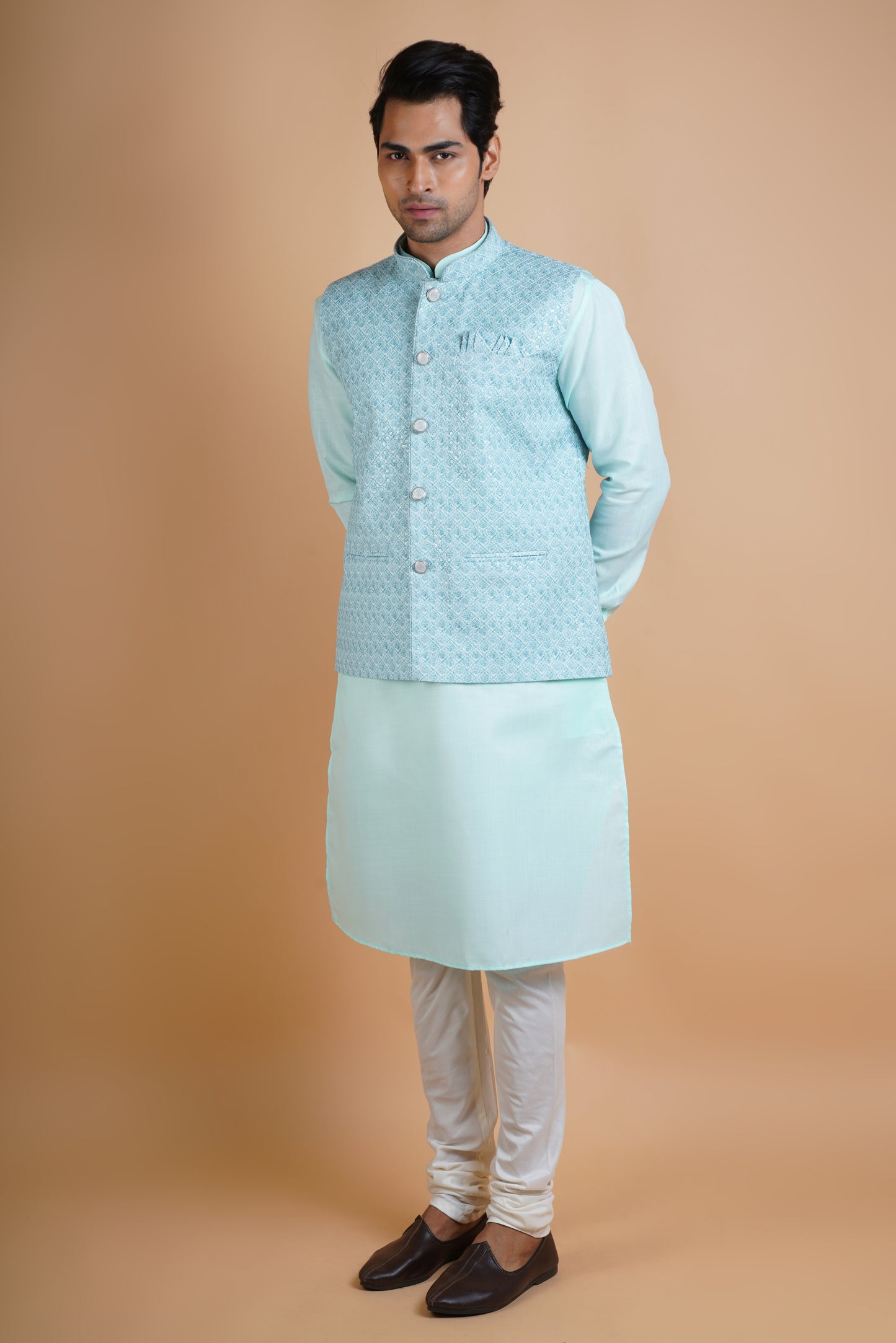 Designer Light Blue | Jacket Kurta Set