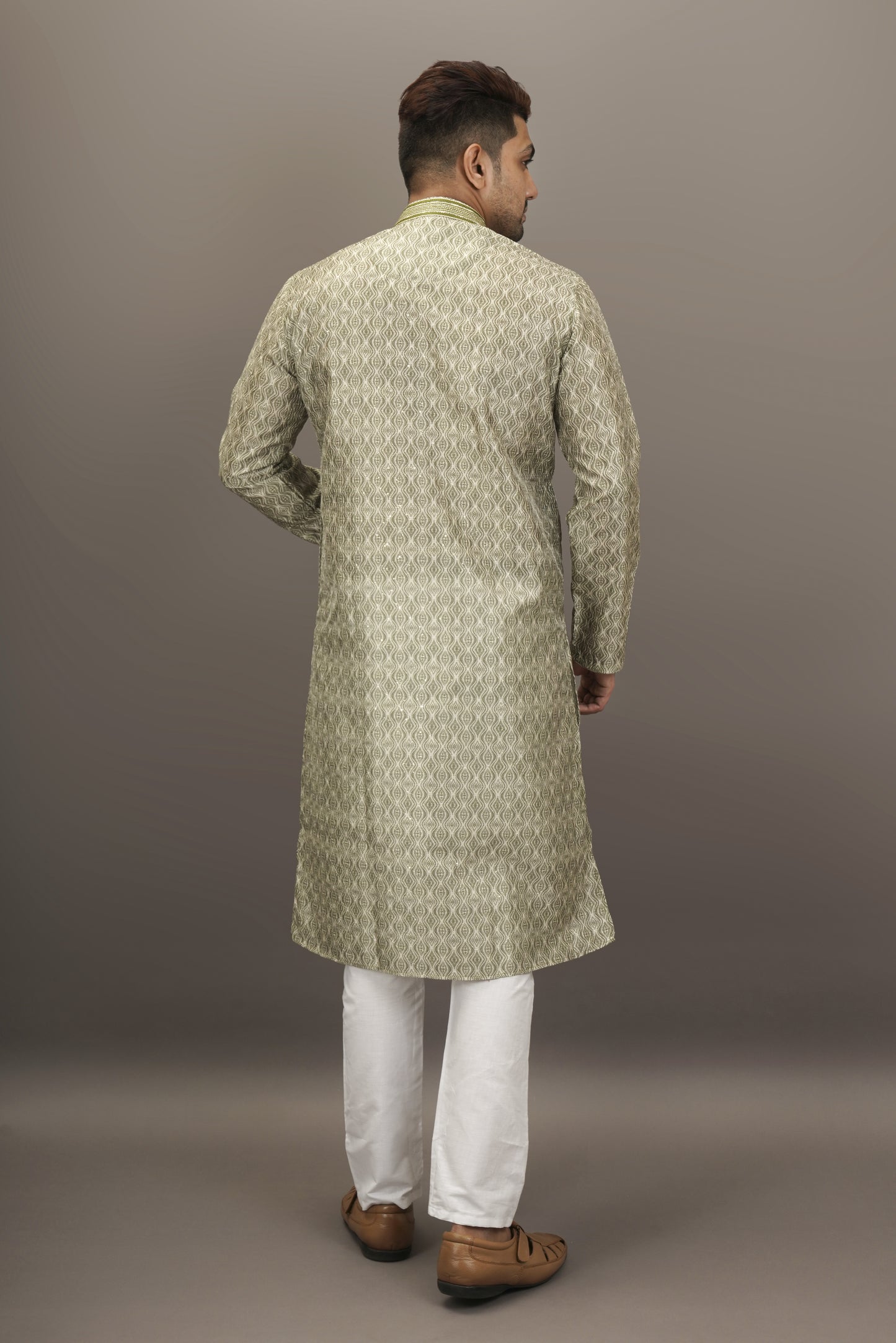 Olive Green colour Motif with sequins Kurta