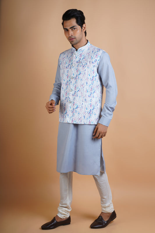 Chikankari Purplish Kurta set | Jacket Kurta Set