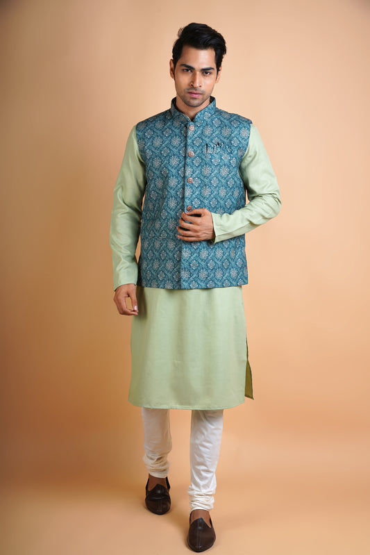 Designer Dark and Light Green | Jacket Kurta Set