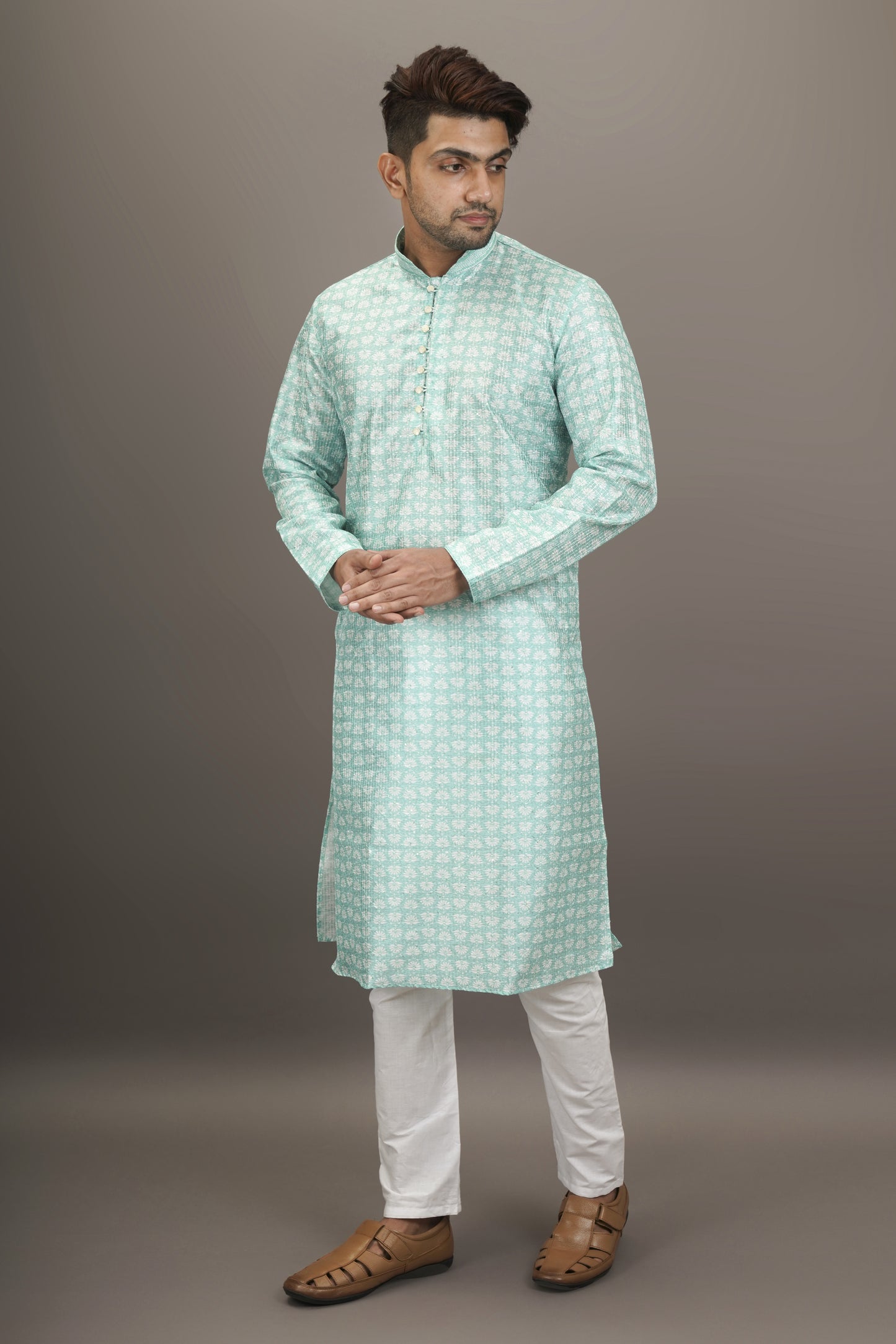 Pastel Blue colour Motif with sequins Kurta