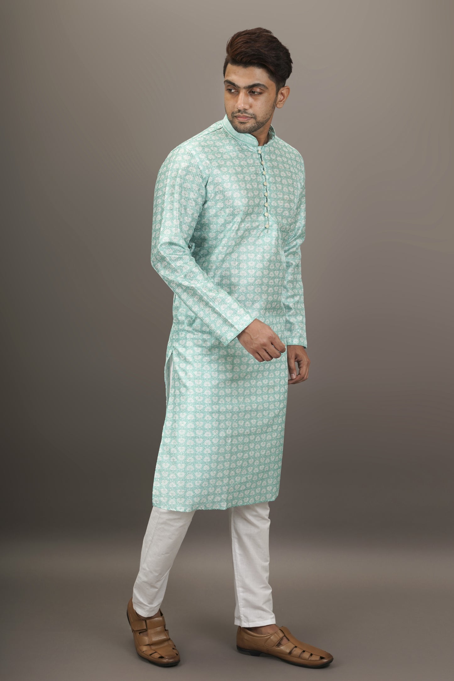 Pastel Blue colour Motif with sequins Kurta