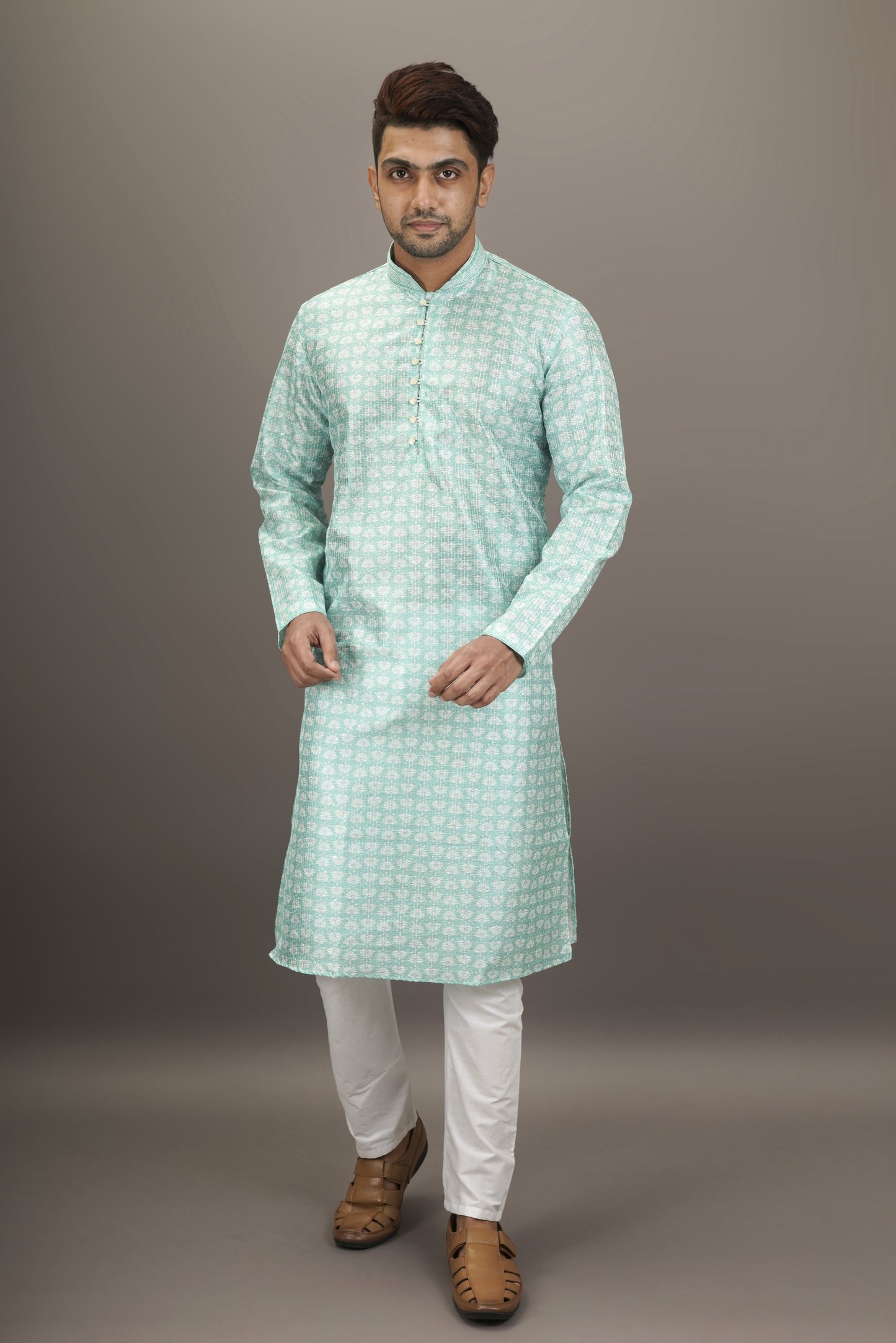 Pastel Blue colour Motif with sequins Kurta