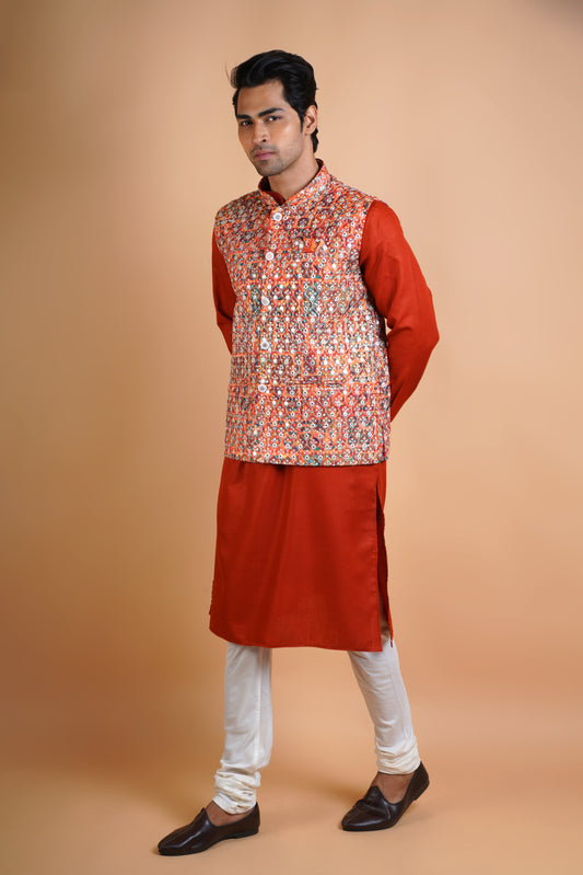 Designer Dark red Kurta set | Jacket Kurta Set