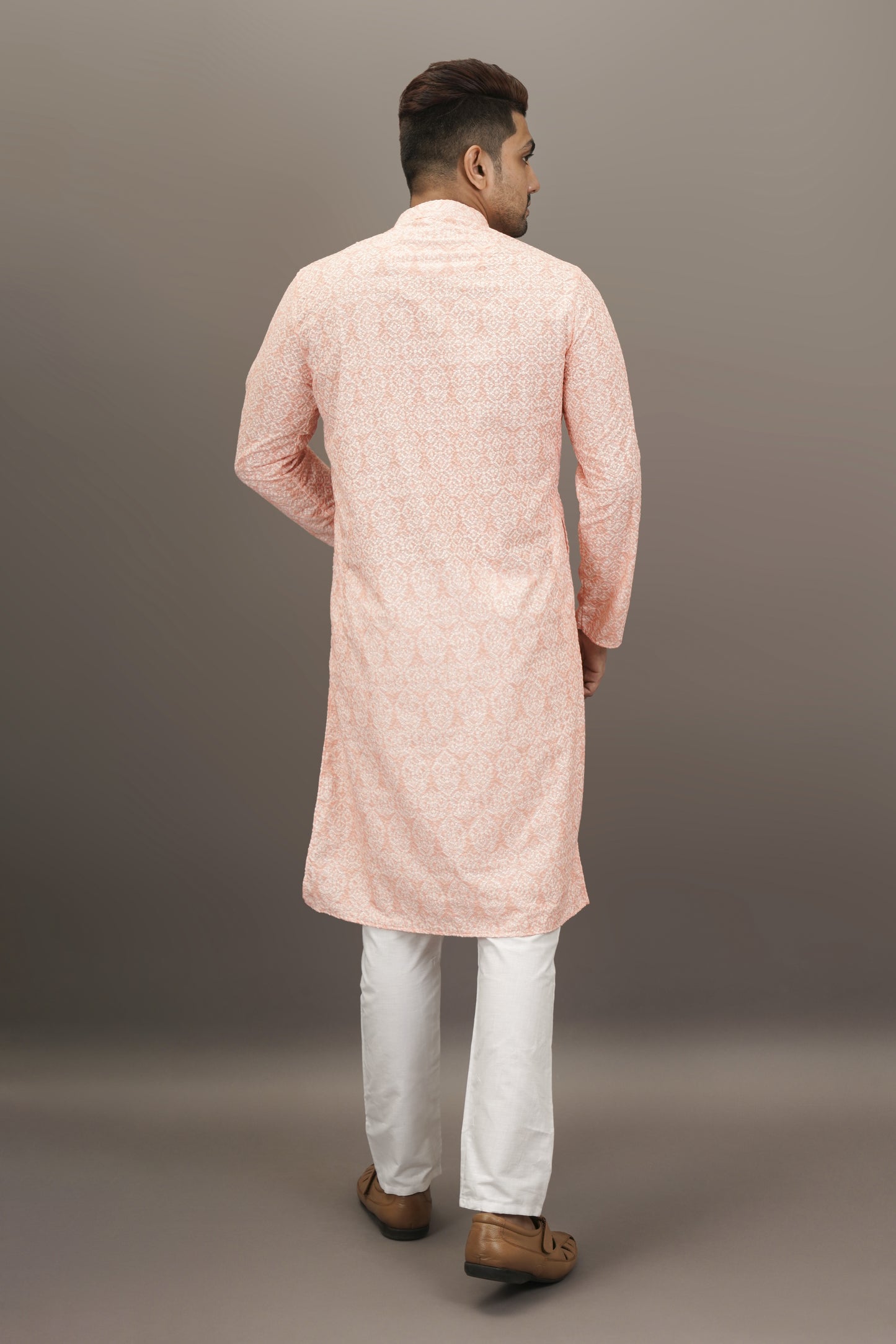 Pastel Pink colour Printed Kurta with Chikankari work