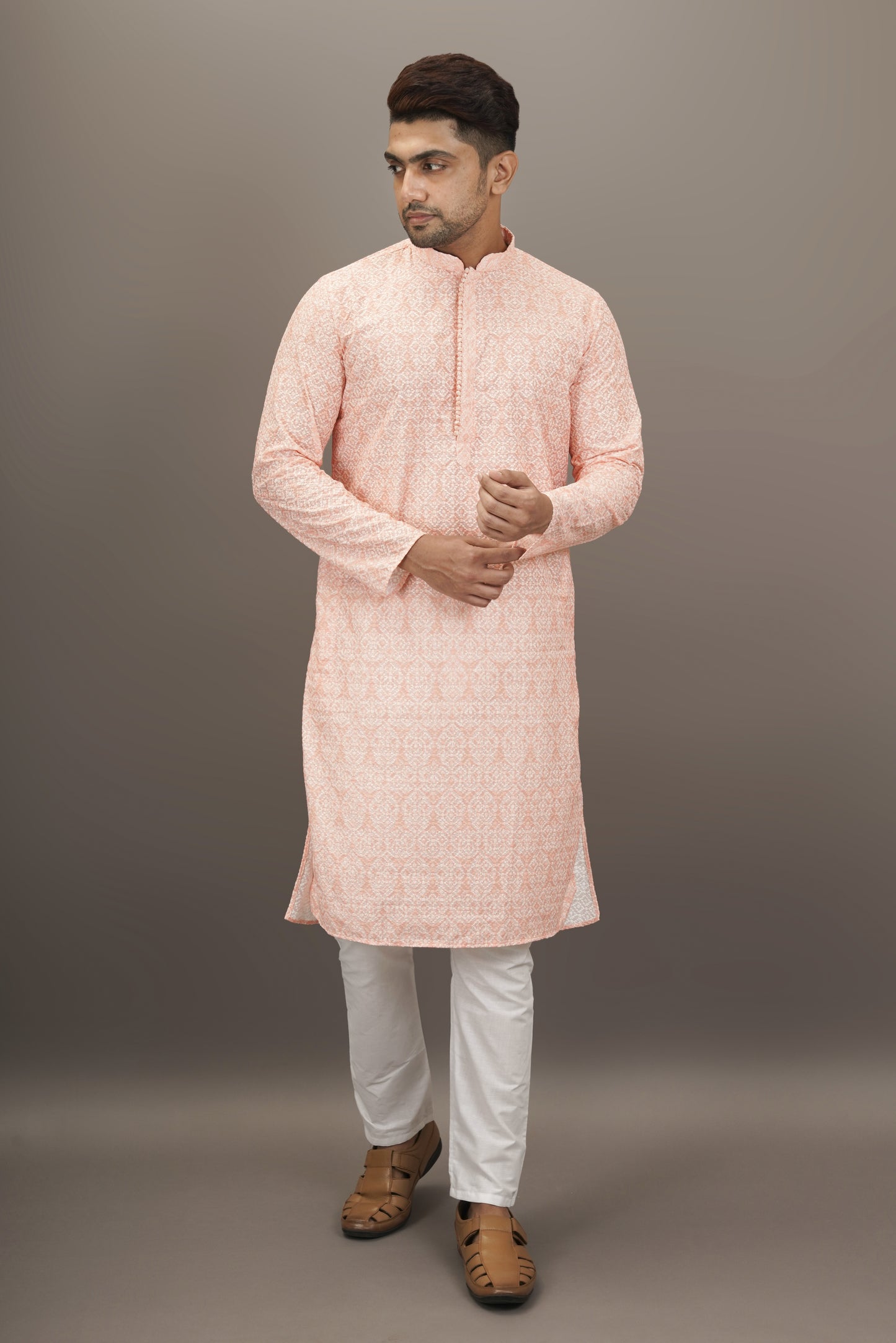 Pastel Pink colour Printed Kurta with Chikankari work