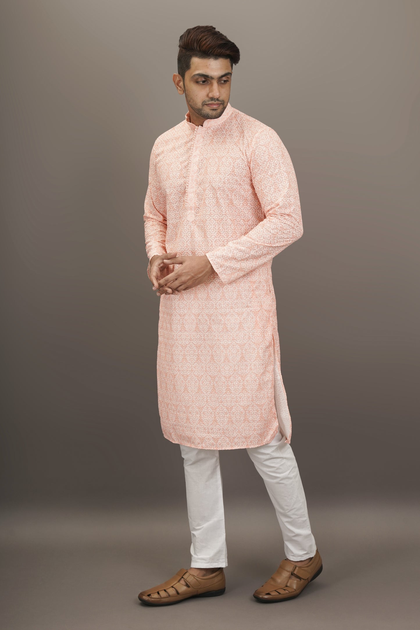 Pastel Pink colour Printed Kurta with Chikankari work