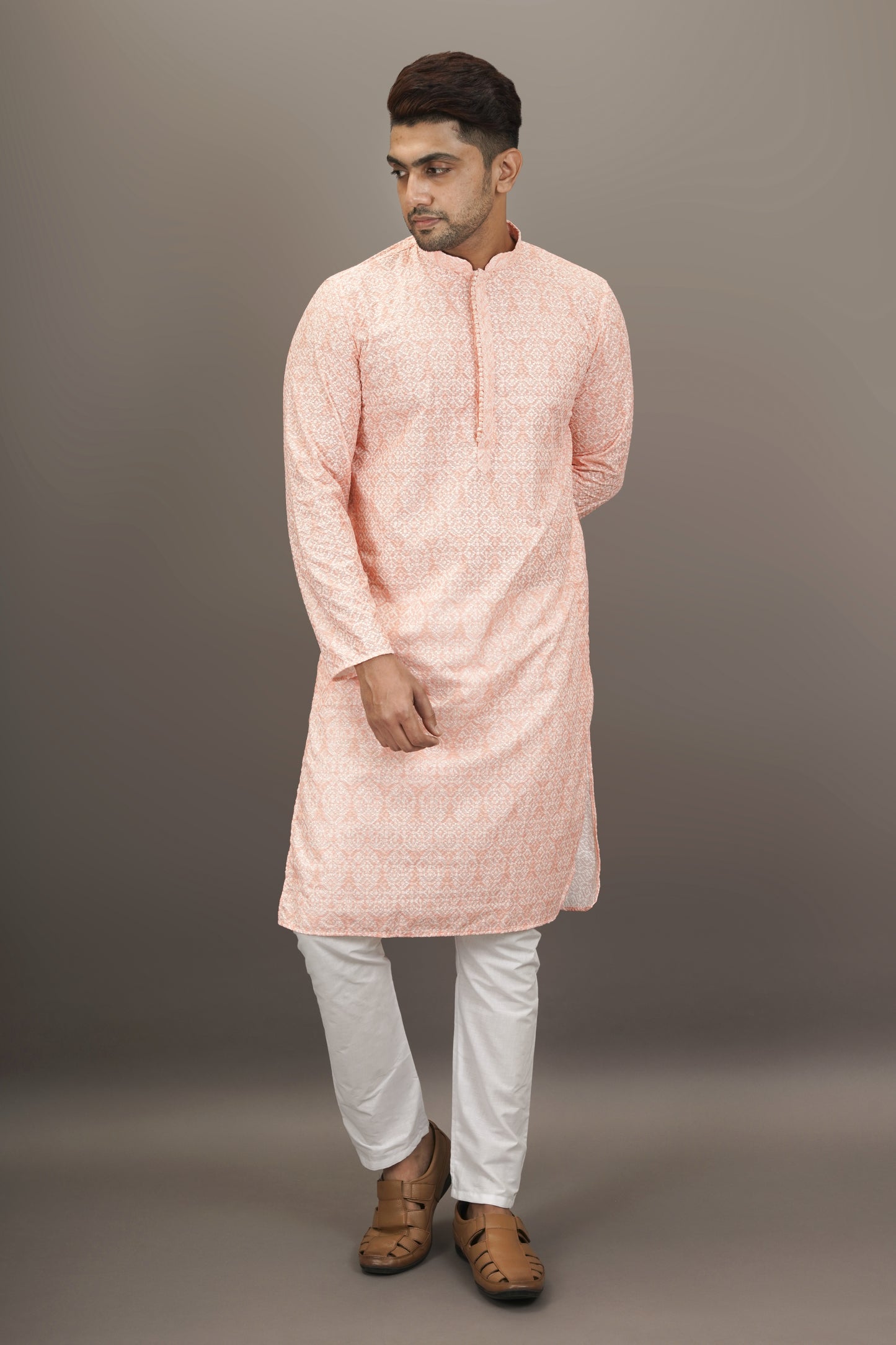 Pastel Pink colour Printed Kurta with Chikankari work