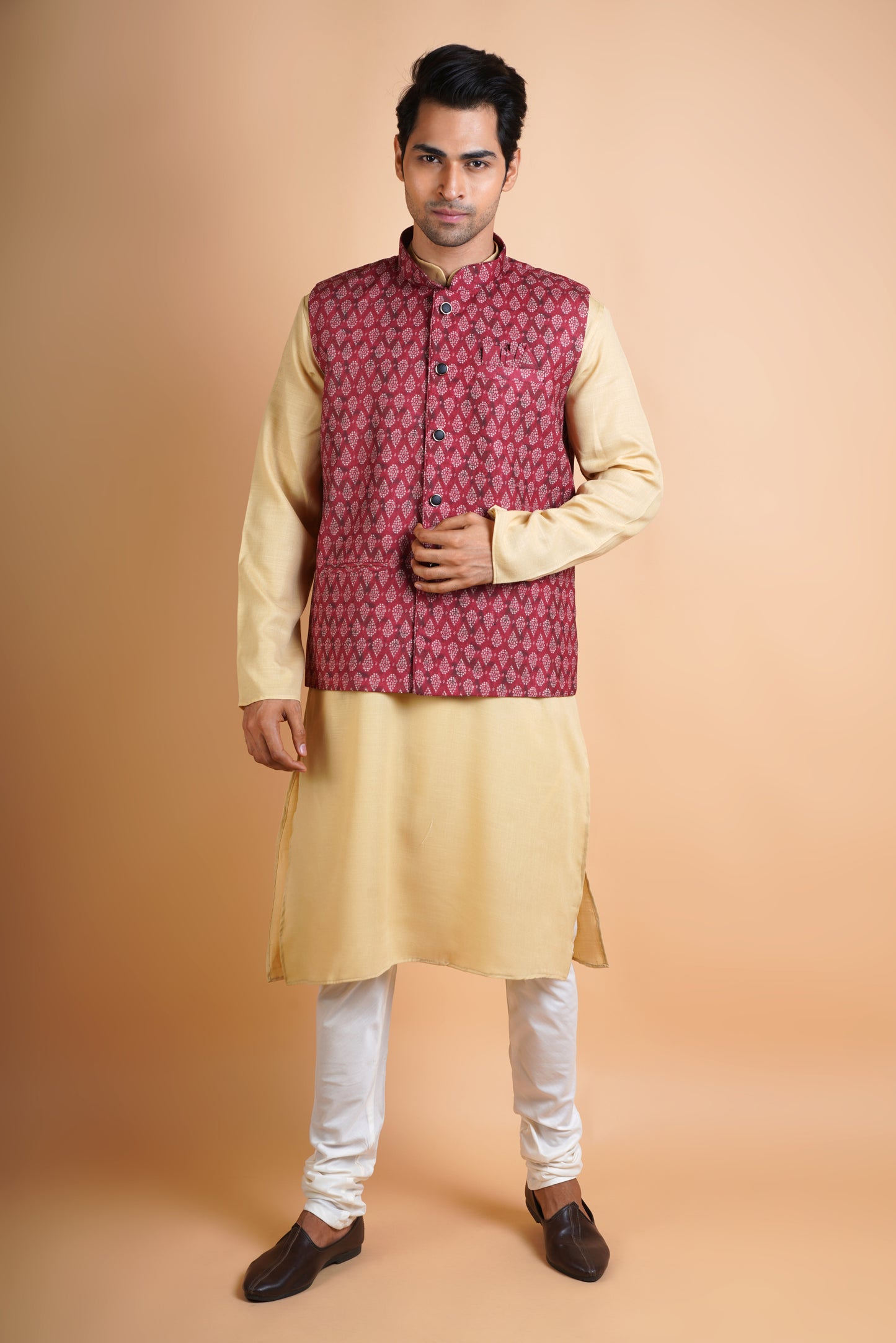 Designer Light Brown Kurta with Jacket | Jacket Kurta Set