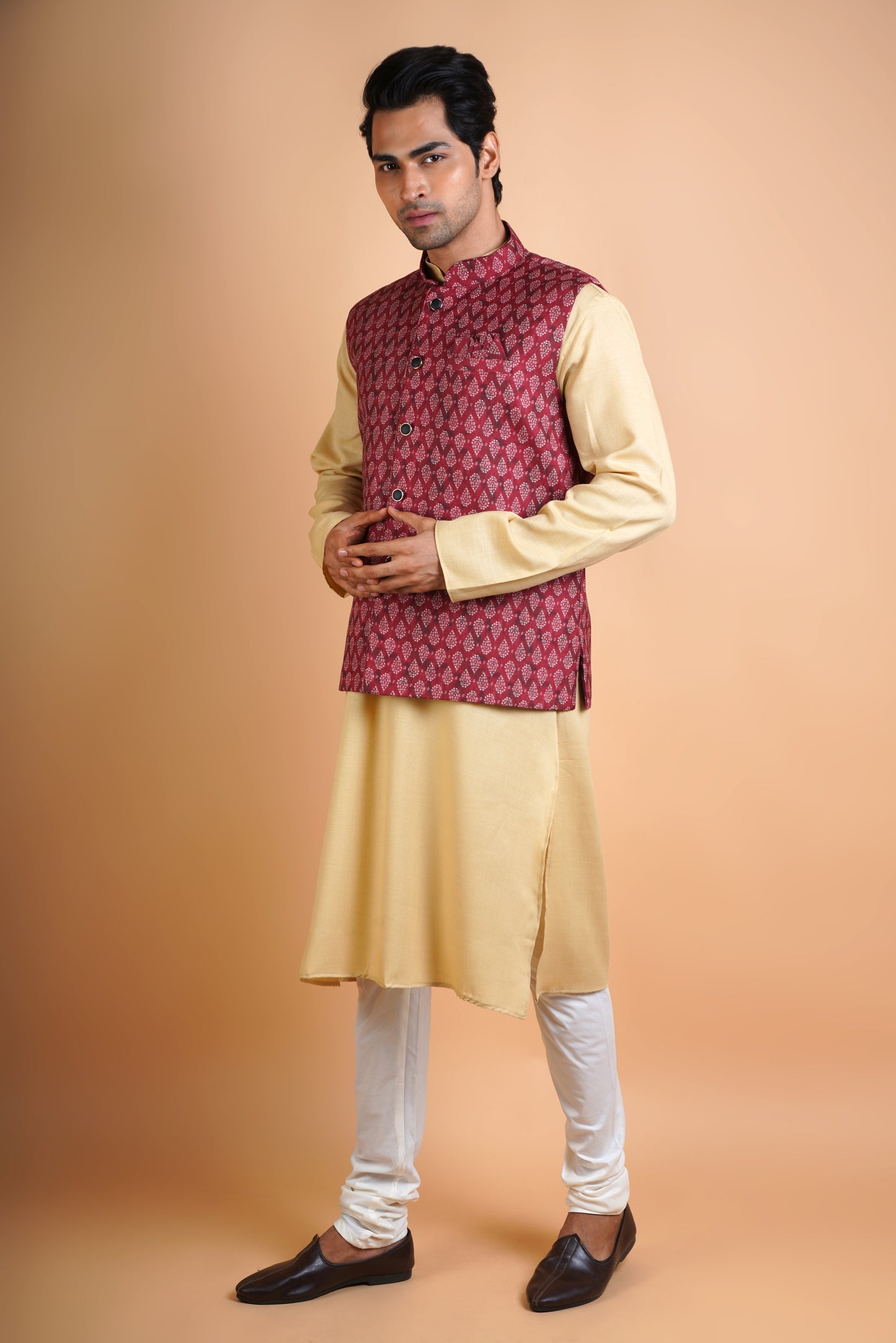 Designer Light Brown Kurta with Jacket | Jacket Kurta Set