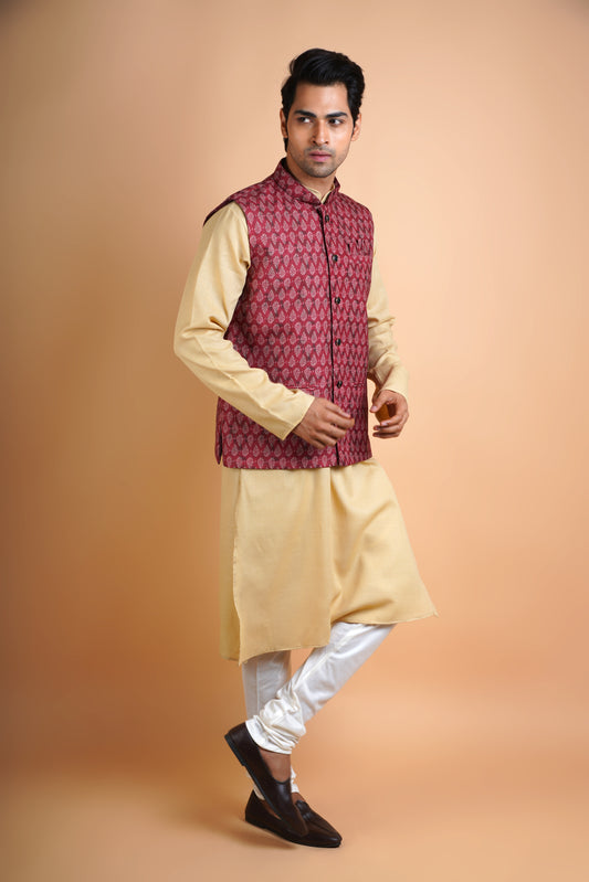 Designer Light Brown Kurta with Jacket | Jacket Kurta Set