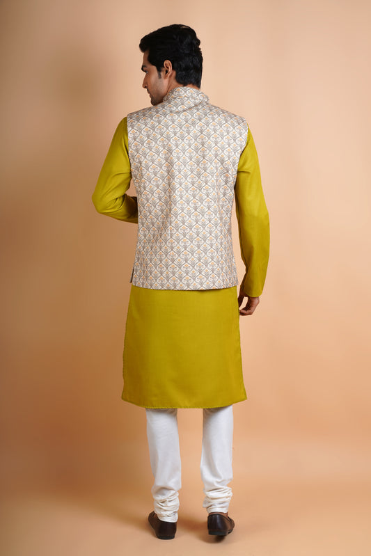 Designer Olive Green Kurta with Beige colour Jacket | Jacket Kurta Set