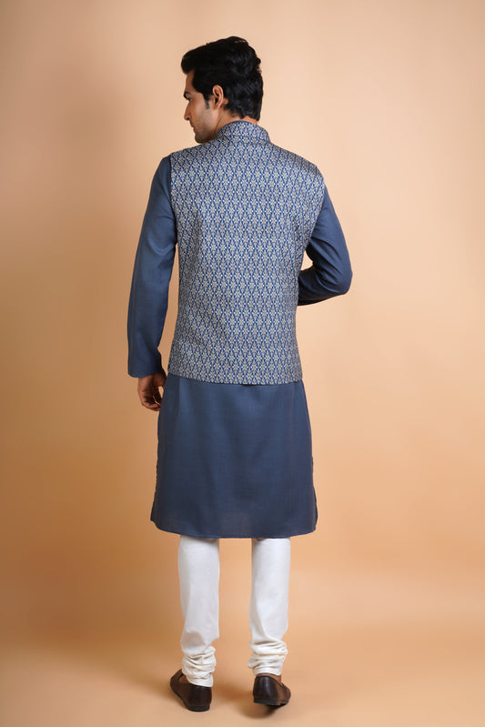 Designer Navy Blue Kurta with Dusky colour Jacket | Jacket Kurta Set