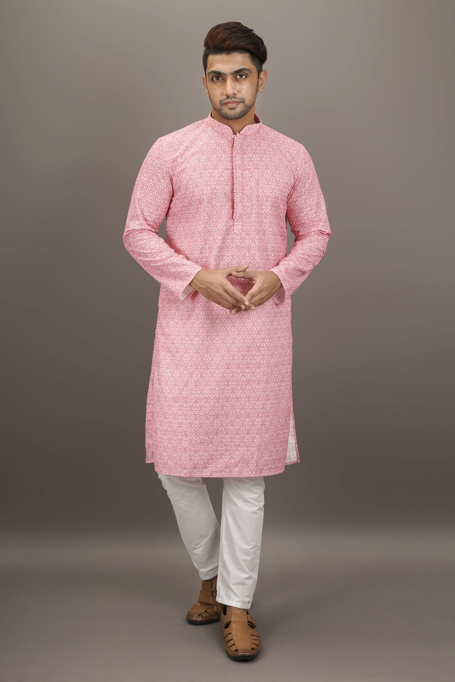 Deep Pink colour Printed Kurta with Chikankari work