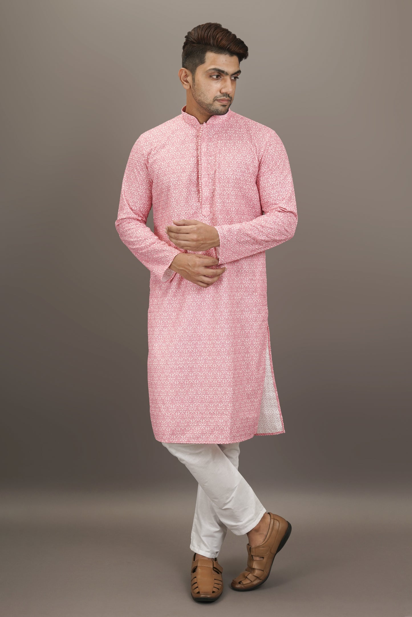 Deep Pink colour Printed Kurta with Chikankari work