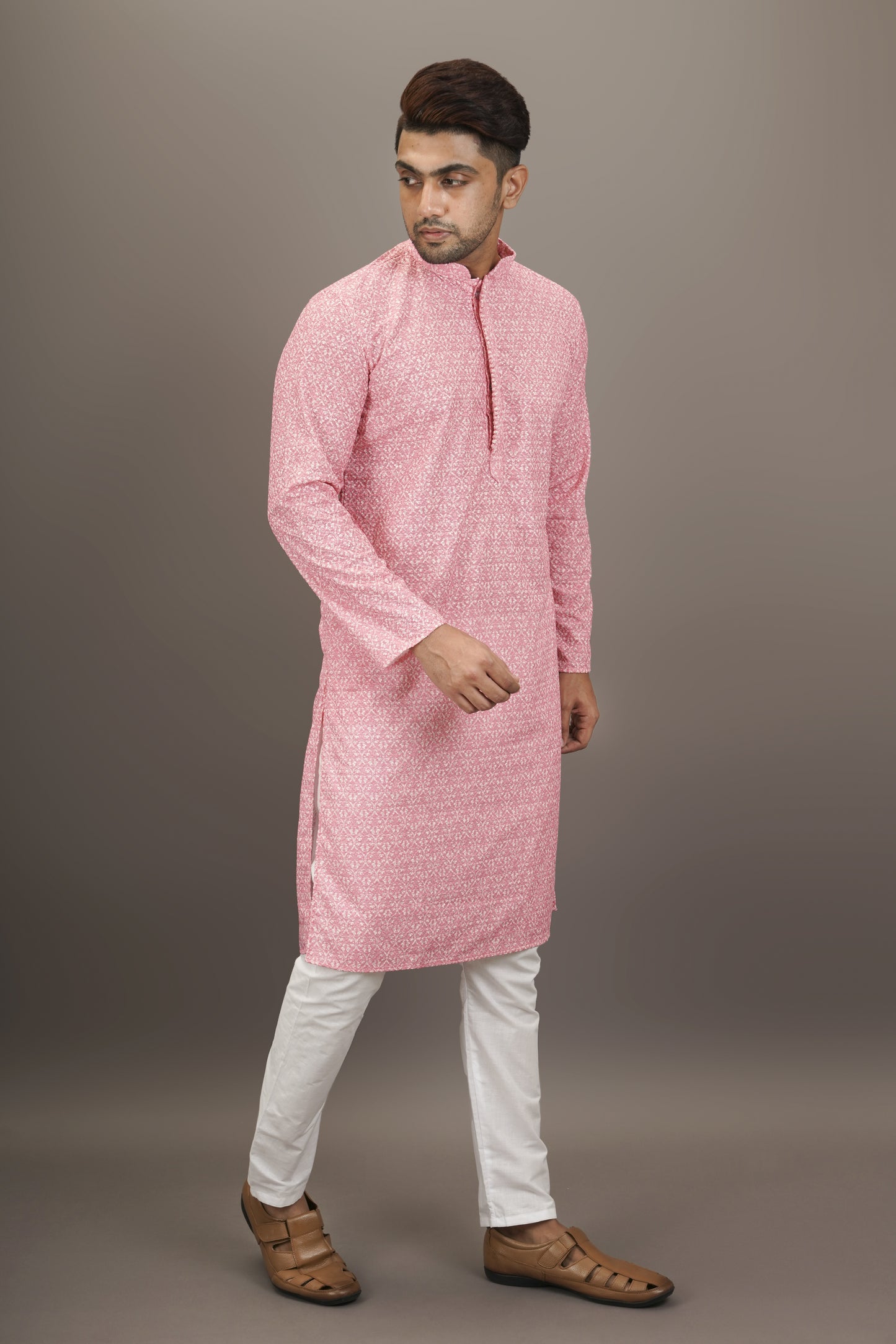 Deep Pink colour Printed Kurta with Chikankari work