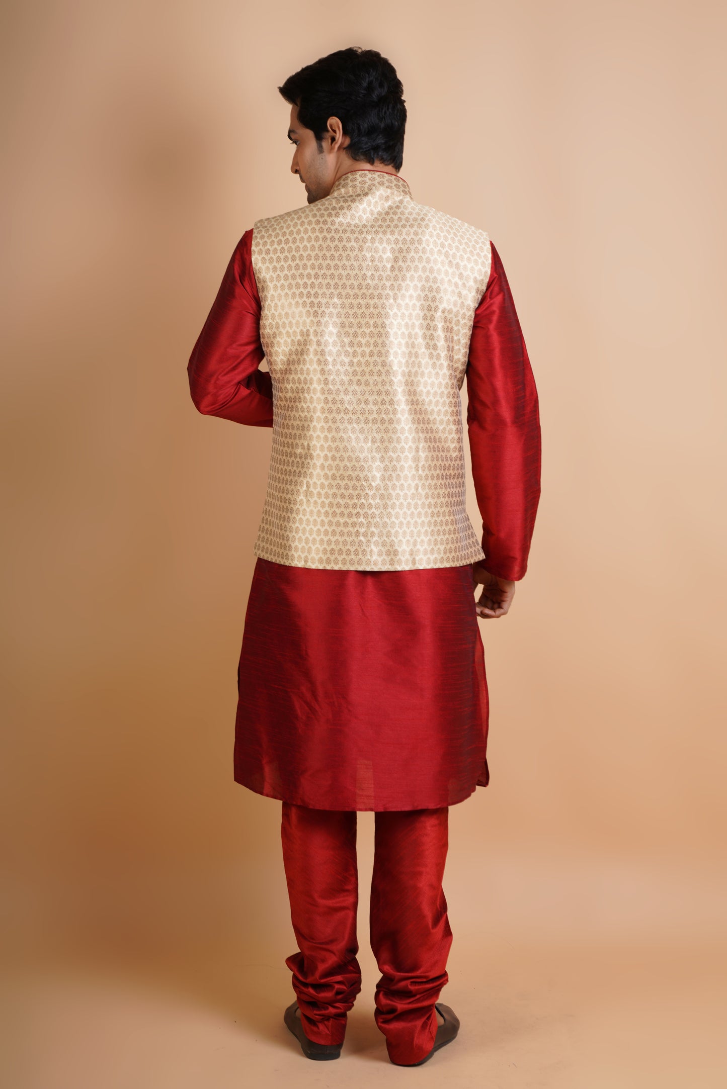 Designer Maroon Kurta with Dark beige colour Jacket | Jacket Kurta Set