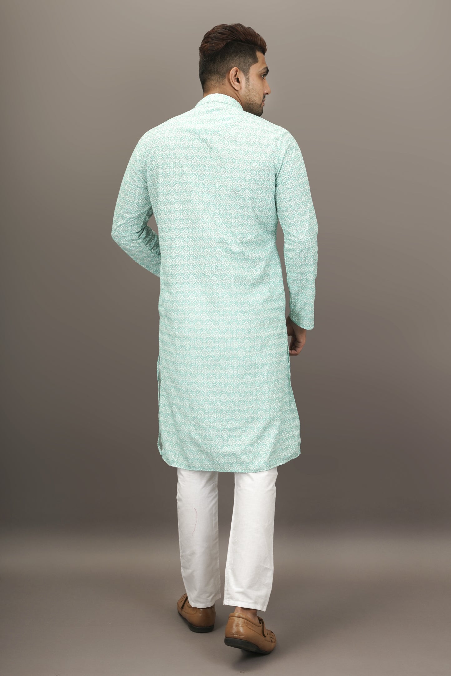 Light Sky Blue colour Printed Kurta with Chikankari work