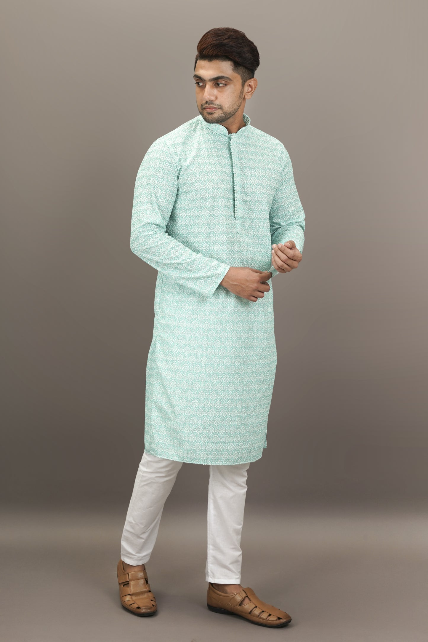 Light Sky Blue colour Printed Kurta with Chikankari work