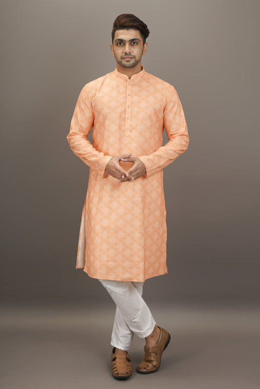 Peach colour Plain Printed Kurta