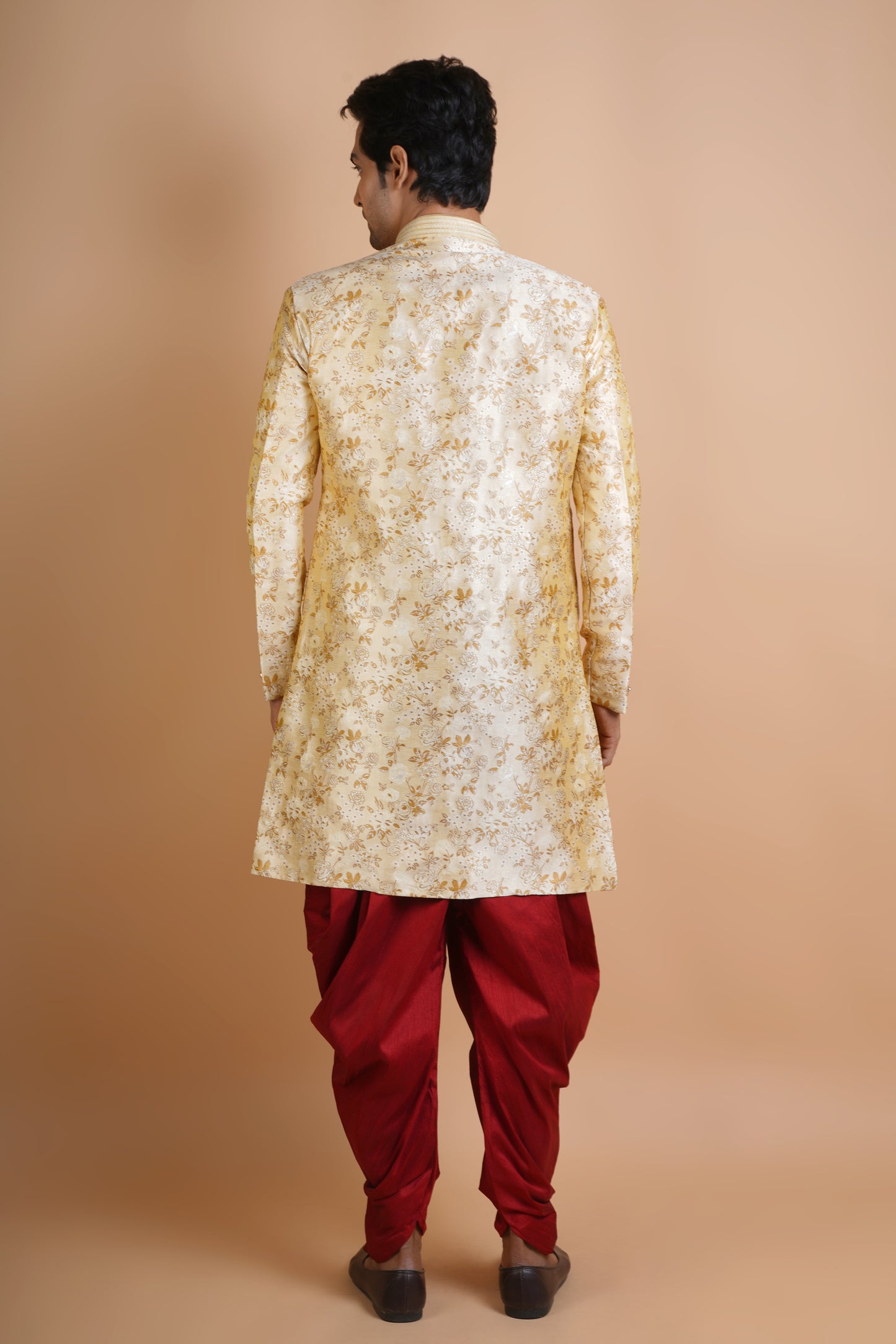 Blissful Beige Colour Indo Western Kurta Set with Floral Print