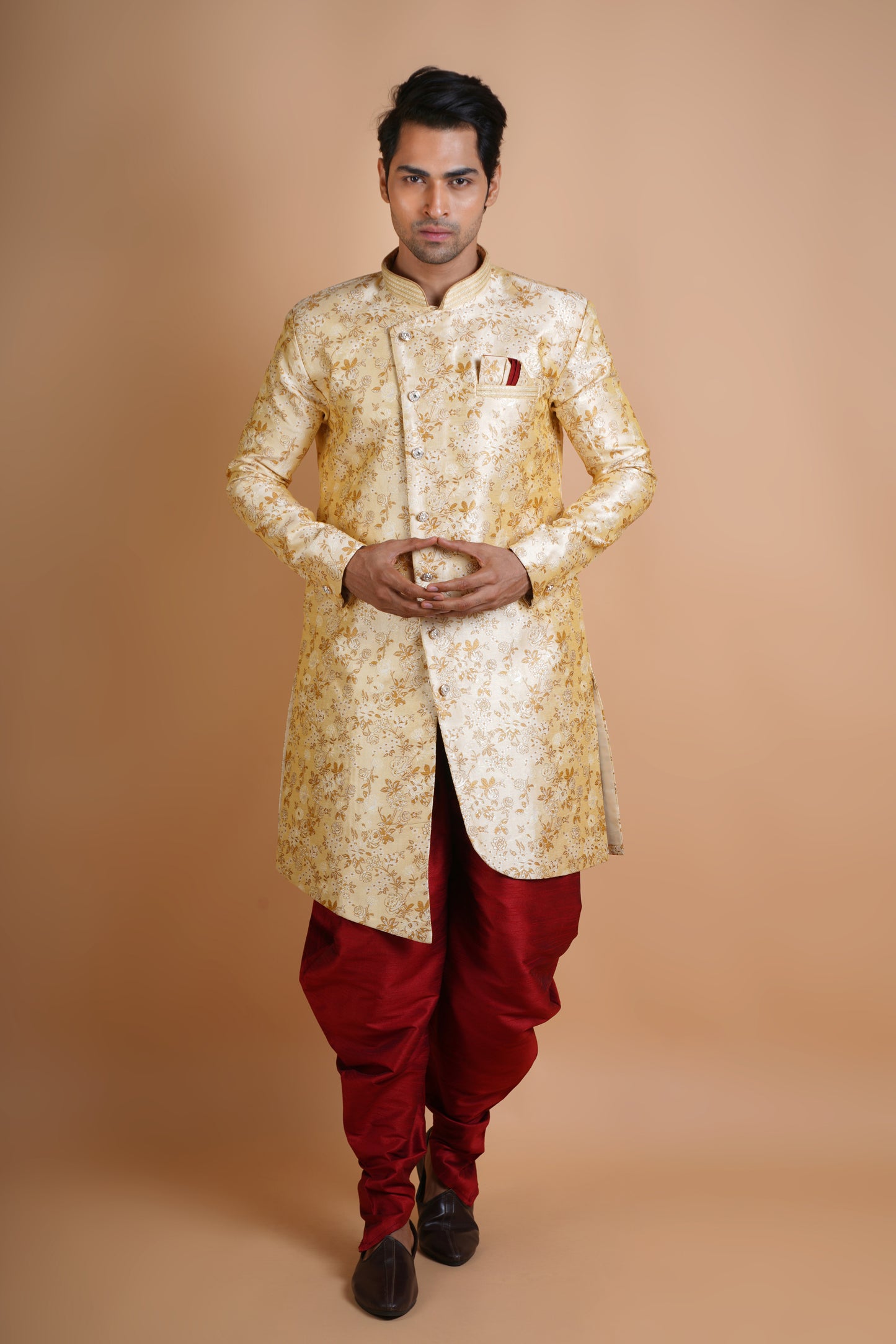 Blissful Beige Colour Indo Western Kurta Set with Floral Print