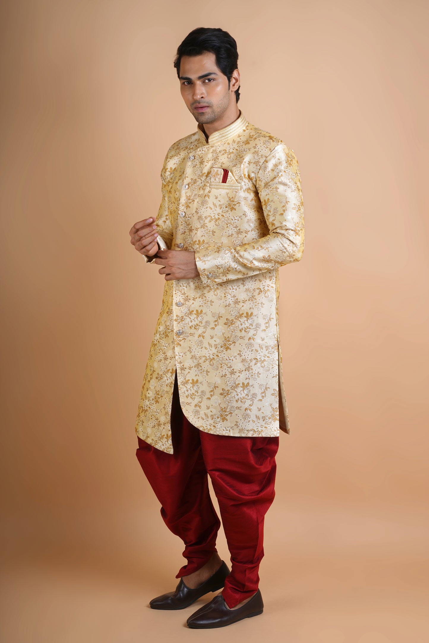 Blissful Beige Colour Indo Western Kurta Set with Floral Print