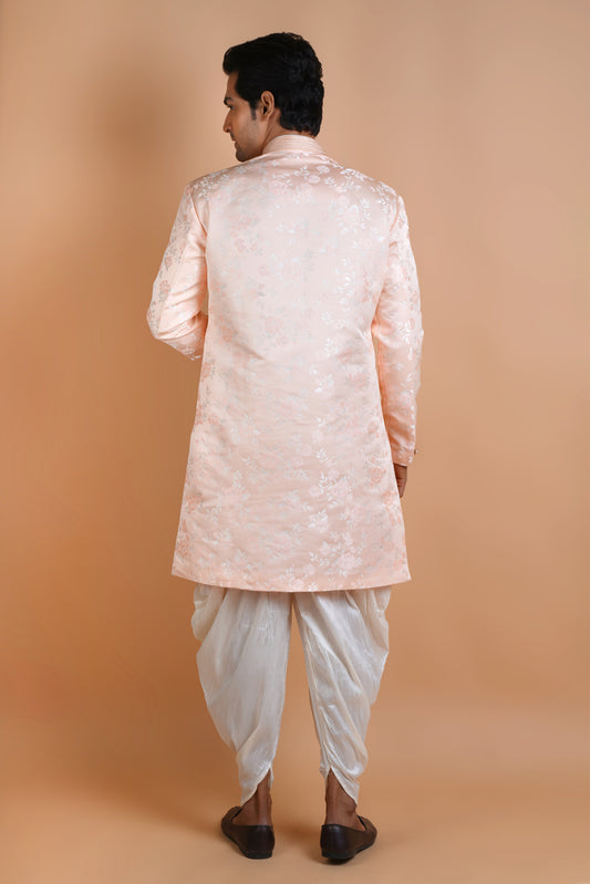 Powdered Pink Colour Indo Western Kurta Set with Floral Print