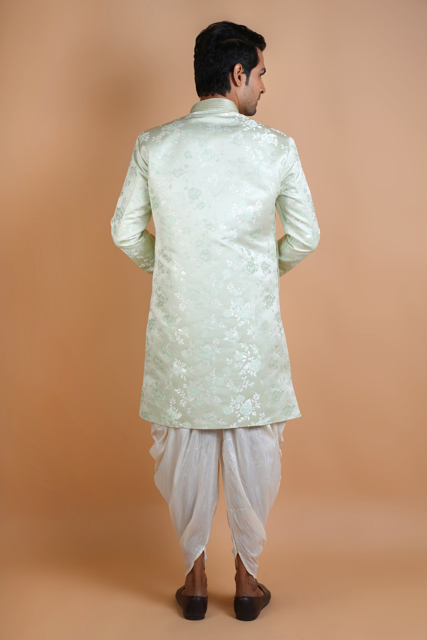 Powdered Green Colour Indo Western Kurta Set with Floral Print