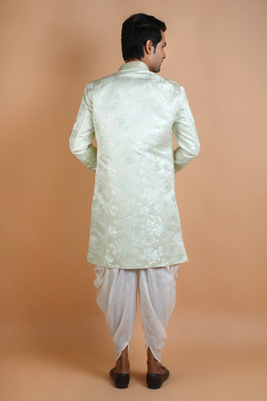 Powdered Green Colour Indo Western Kurta Set with Floral Print