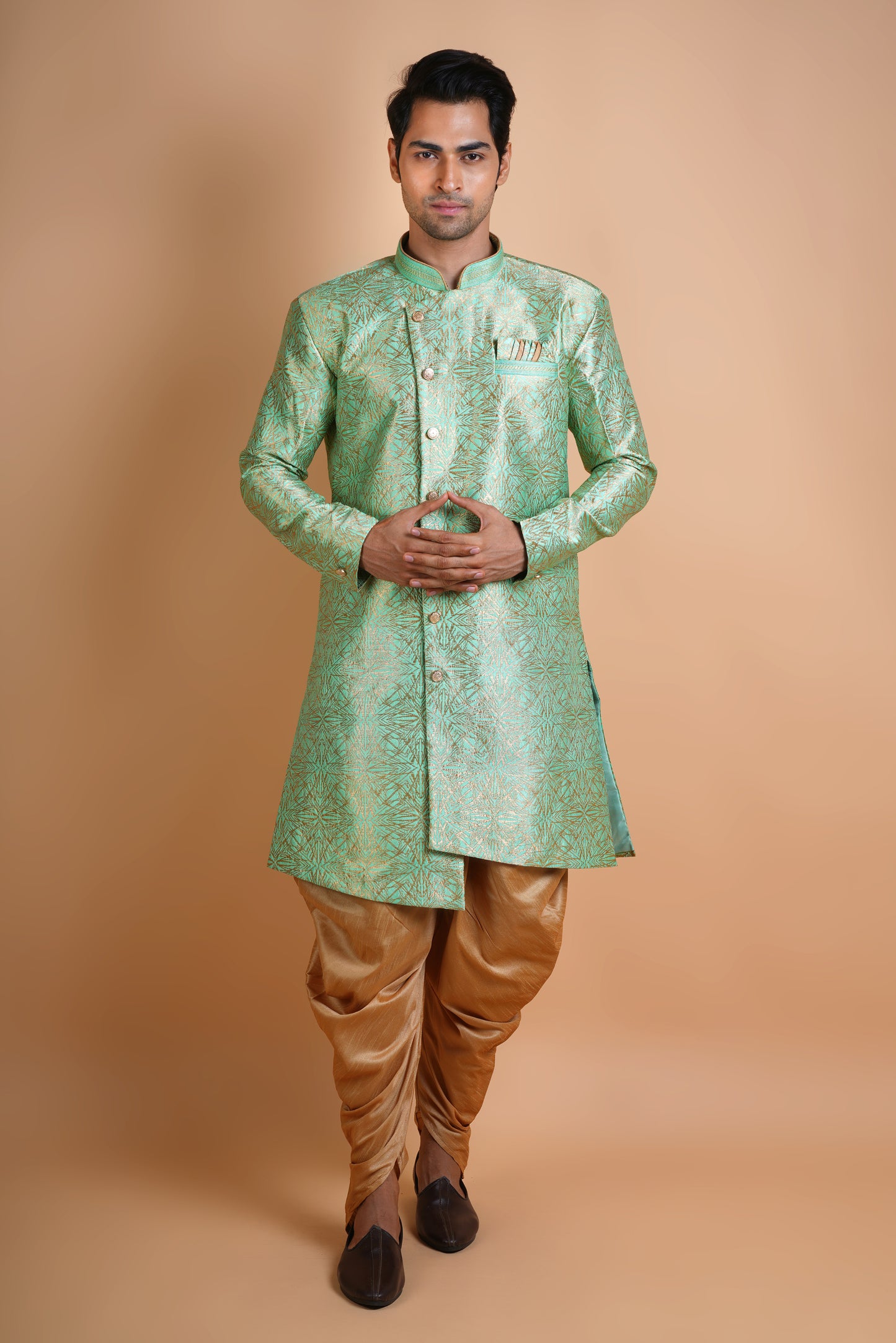 Stylish Leafy green Colour Indo Western Kurta Set with Modern Pattern