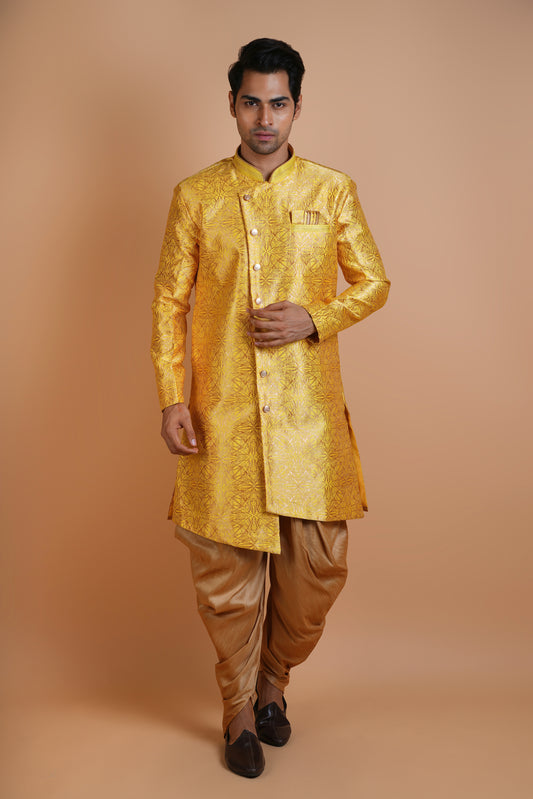 Stylish Mustard Yellow Colour Indo Western Kurta Set with Modern Pattern