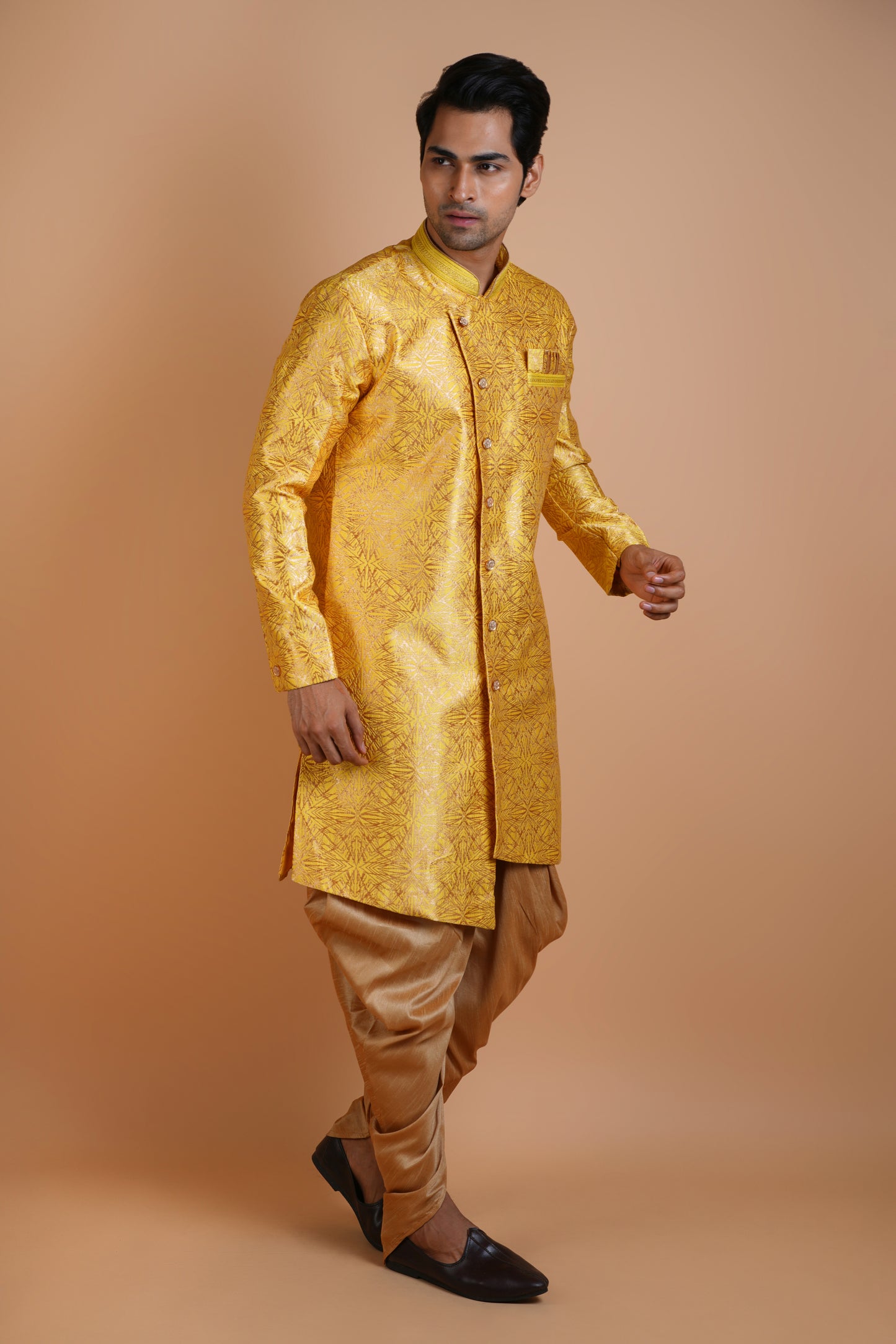 Stylish Mustard Yellow Colour Indo Western Kurta Set with Modern Pattern