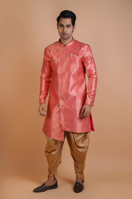 Stylish Light Red Colour Indo Western Kurta Set with Modern Pattern