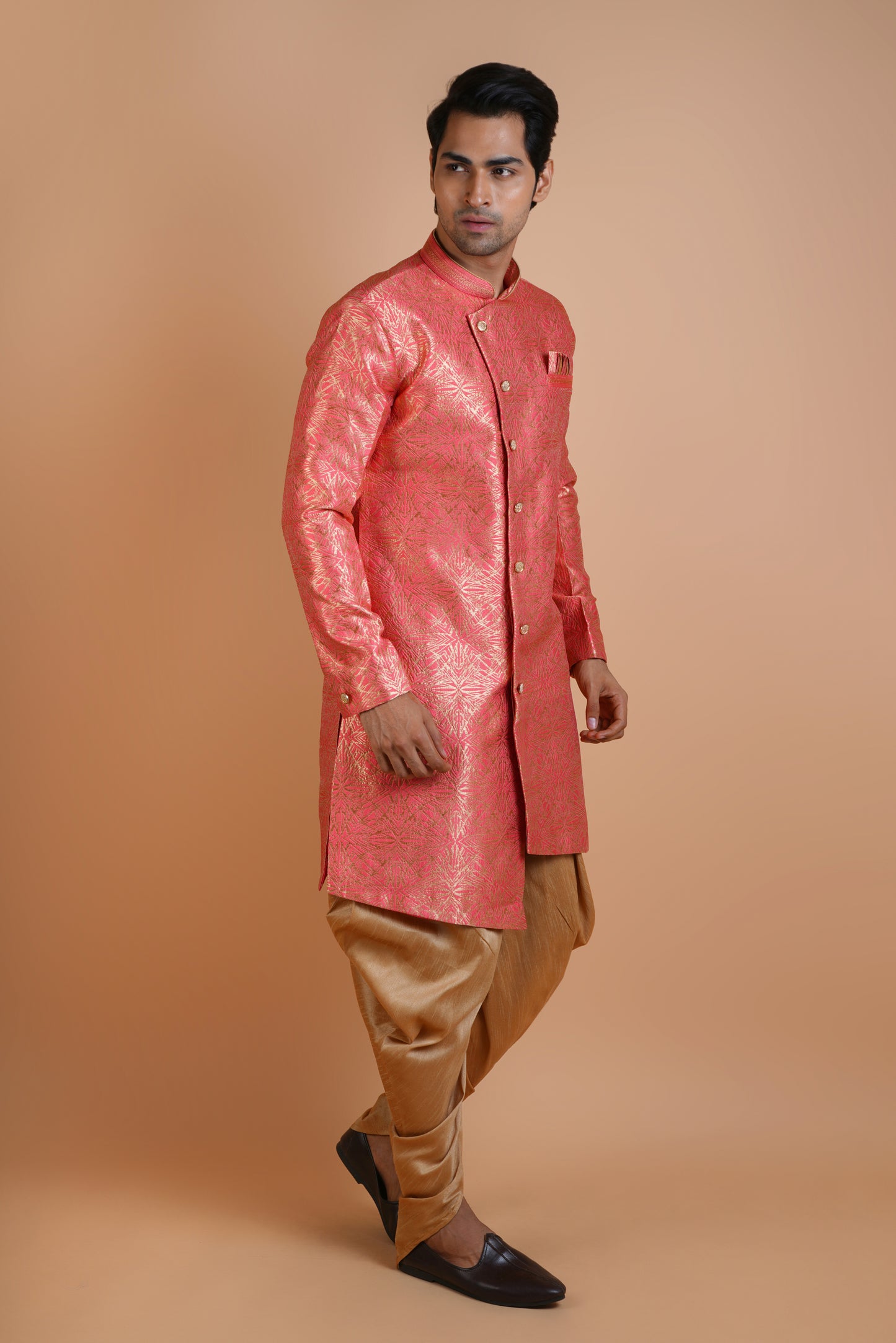 Stylish Light Red Colour Indo Western Kurta Set with Modern Pattern