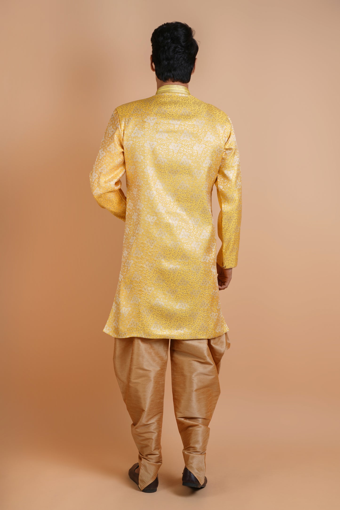 Bright Yellow Colour Indo Western Kurta Set with Extra Ordinary Pattern