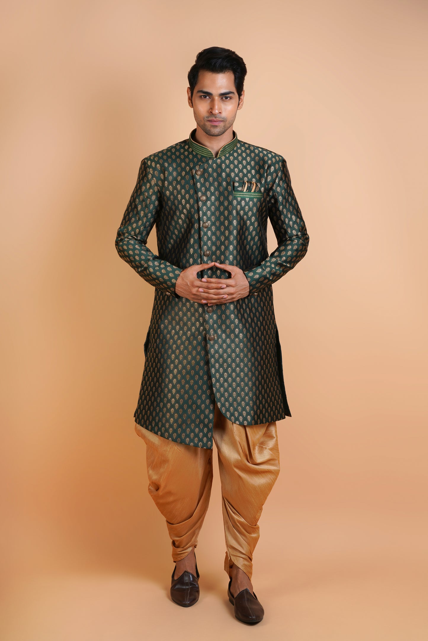 Dark Green Colour Indo Western Kurta Set with Extra Ordinary Pattern