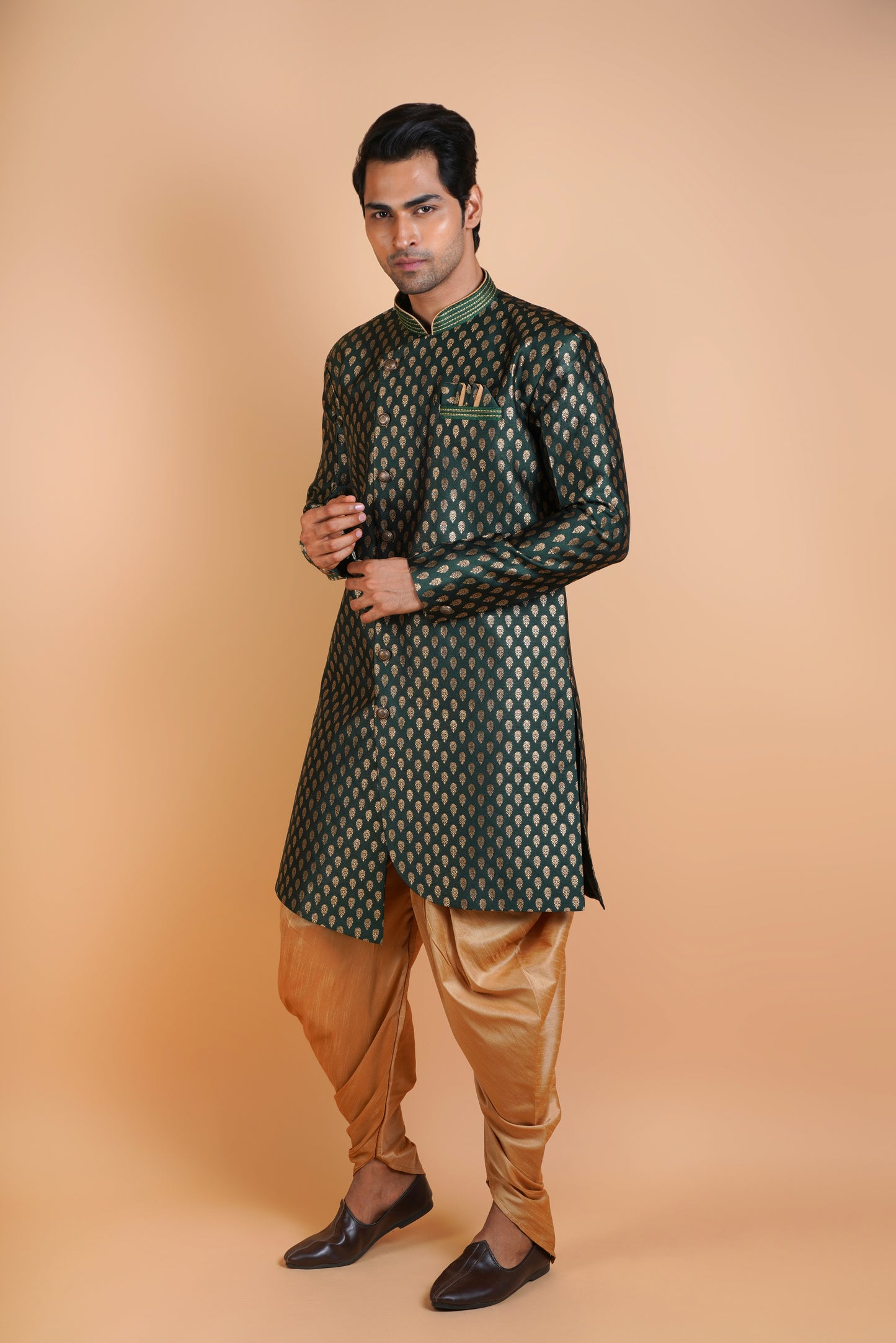 Dark Green Colour Indo Western Kurta Set with Extra Ordinary Pattern