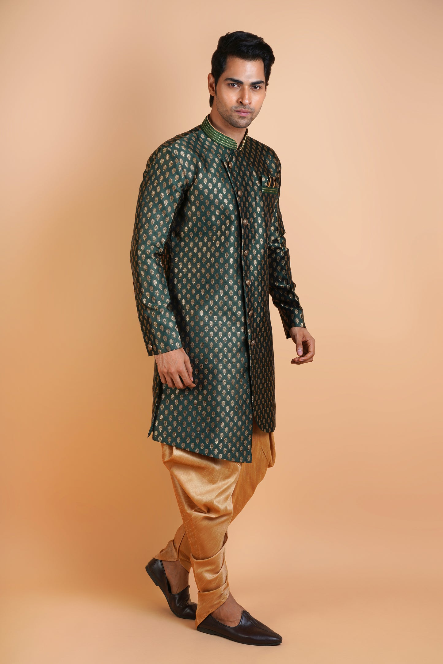 Dark Green Colour Indo Western Kurta Set with Extra Ordinary Pattern